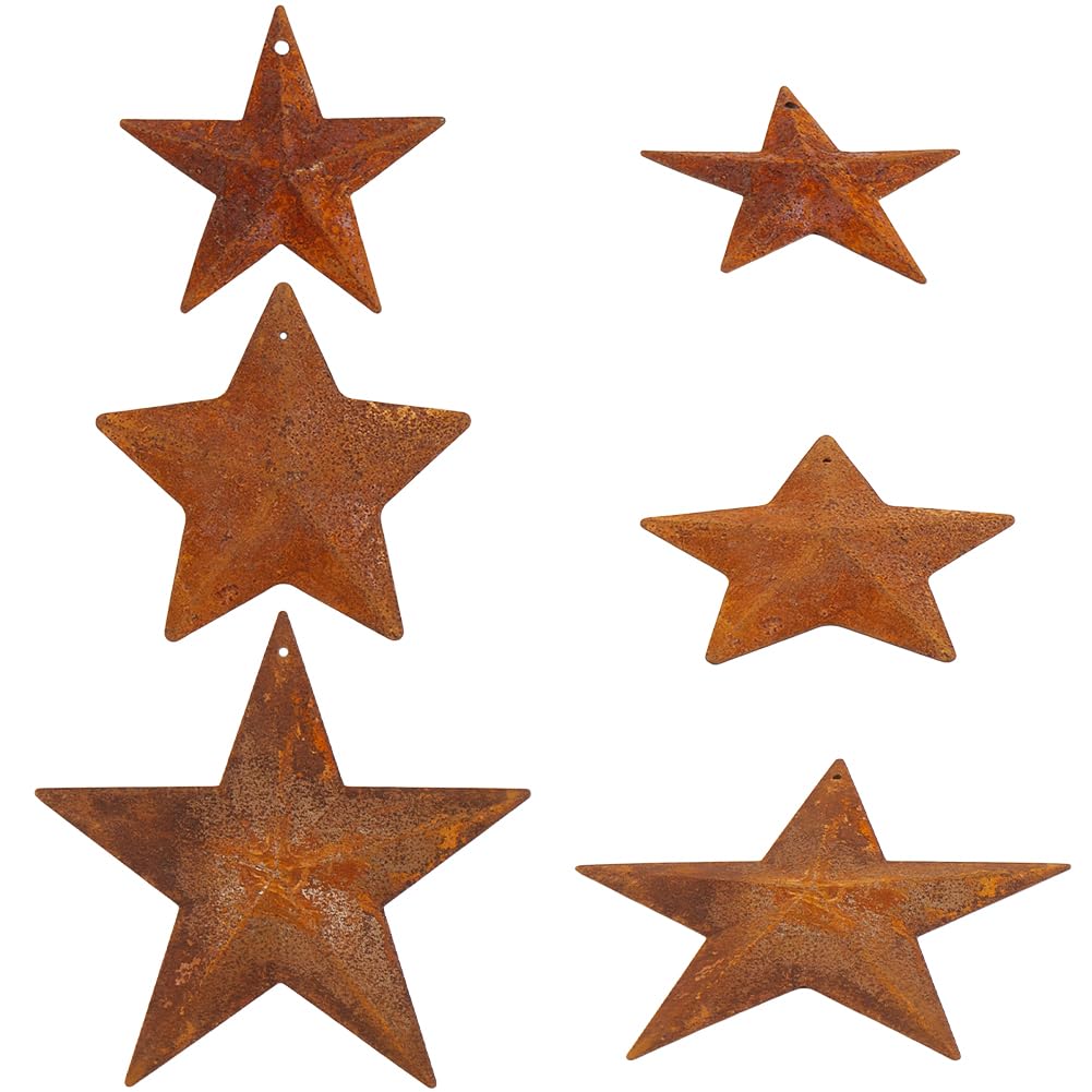 40PCS 3 Sizes Tin Dimensional Barn Stars Large Rusted Primitive Stars Pendants Western Metal Ornament Decor for Arts