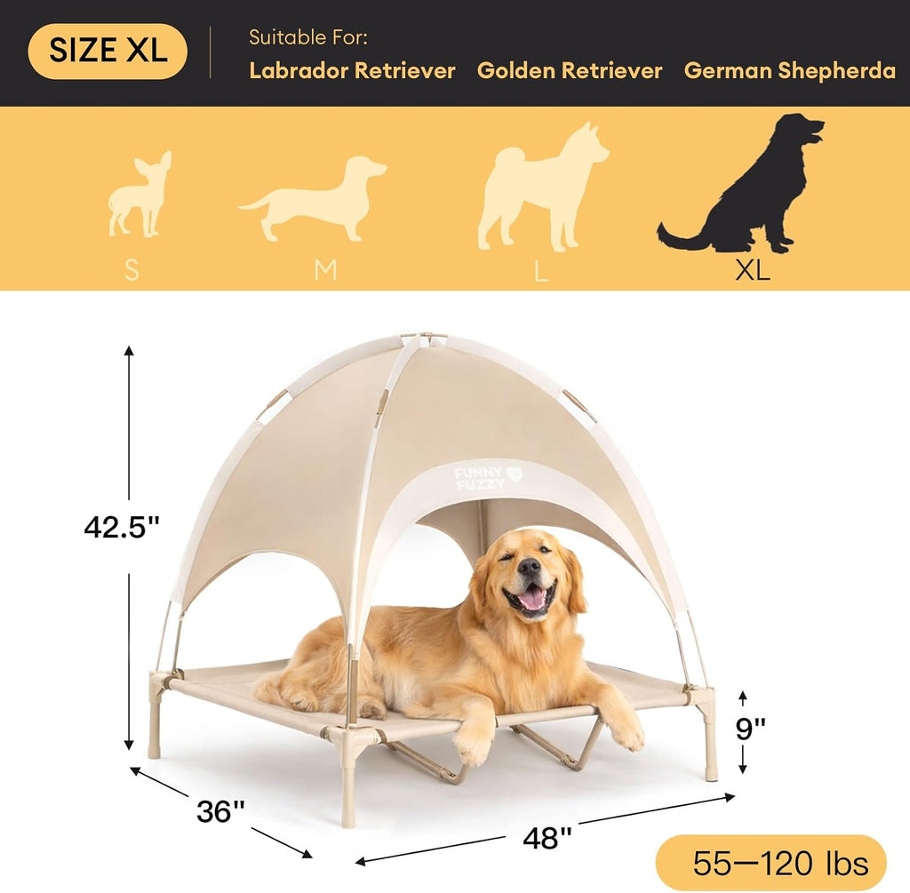 Outdoor Elevated Dog Bed with Canopy Large Sized Dog, 48" Khaki