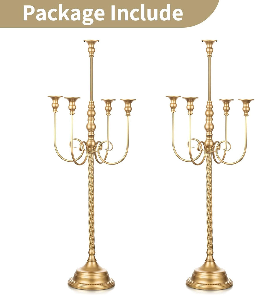 Candle Holders for Table Centerpiece: 2 Pcs 37 inch Tall 5 Arm Gold Candelabra Floor Standing Candlestick Holder for