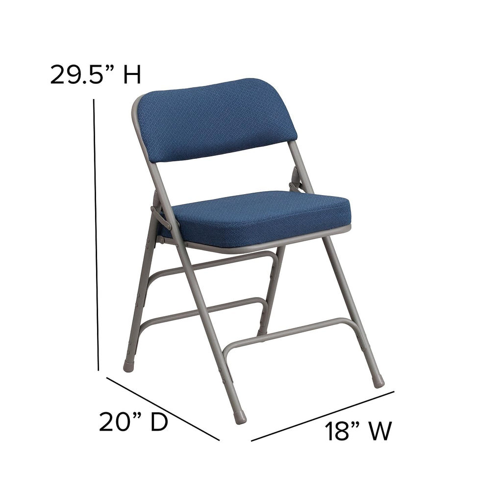 4 Pack HERCULES Series Premium Curved Triple Braced & Double Hinged Navy Fabric Metal Folding Chair