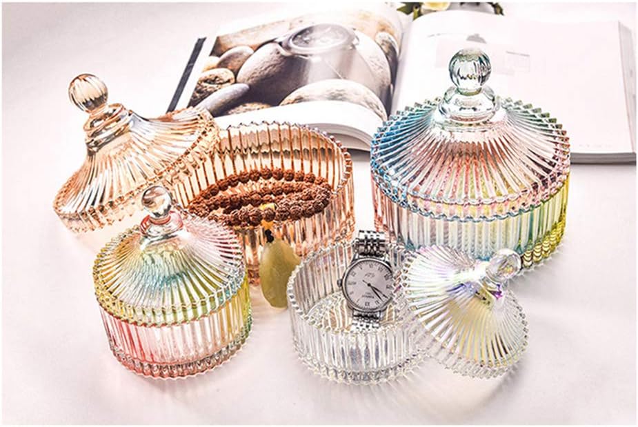 Luxury Colorful Tent Shaped Crystal Candy Jar with Lid,Clear Glass Apothecary Jar Wedding Candy Buffet Jar Food Jar