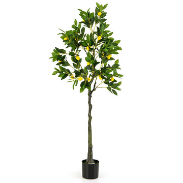 Artificial Lemon Tree, 63" Tall Fake Lemon Plant, Pre Potted Faux Lemon Tree with Cement Pot, Plastic Lemon Fruit