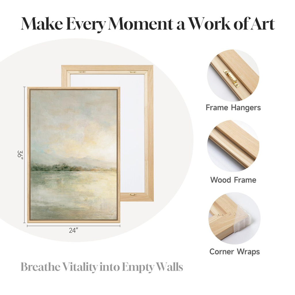 Framed Sage Green Abstract Landscape Wall Art, 24x36 Inch