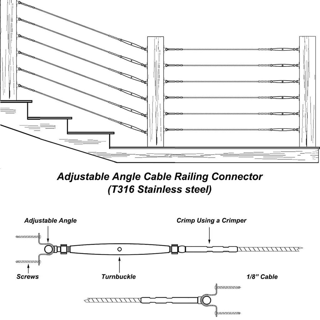T316 Marine Grade Stainless Steel Cable Railing Hardware Kit for 1/8 Inch Cable Railing System, 32 Pairs, Adjustable