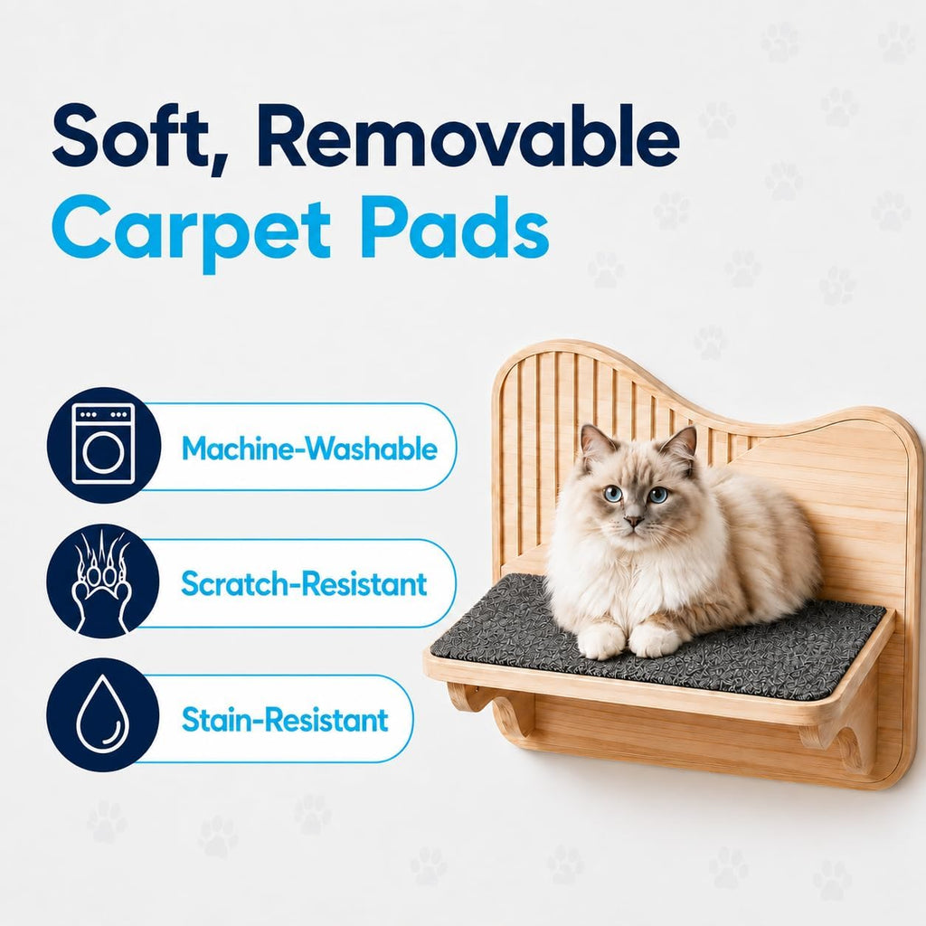 Cat Shelves for Wall - Cat Climbing Shelves Furniture Set with Steps, Scratching Posts and Cat Hammock - Solid Pine