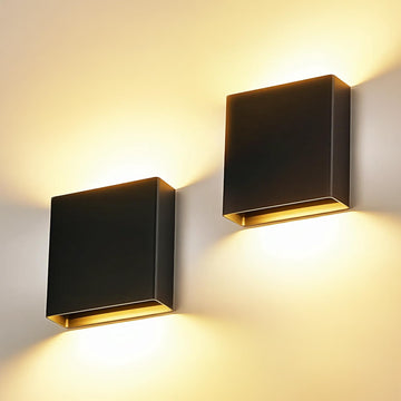 2 Pack Indoor Outdoor Black Up and Down LED Wall Light, Modern Bedroom/Porch Wall Lamp, IP65 Waterproof, 5%-100%