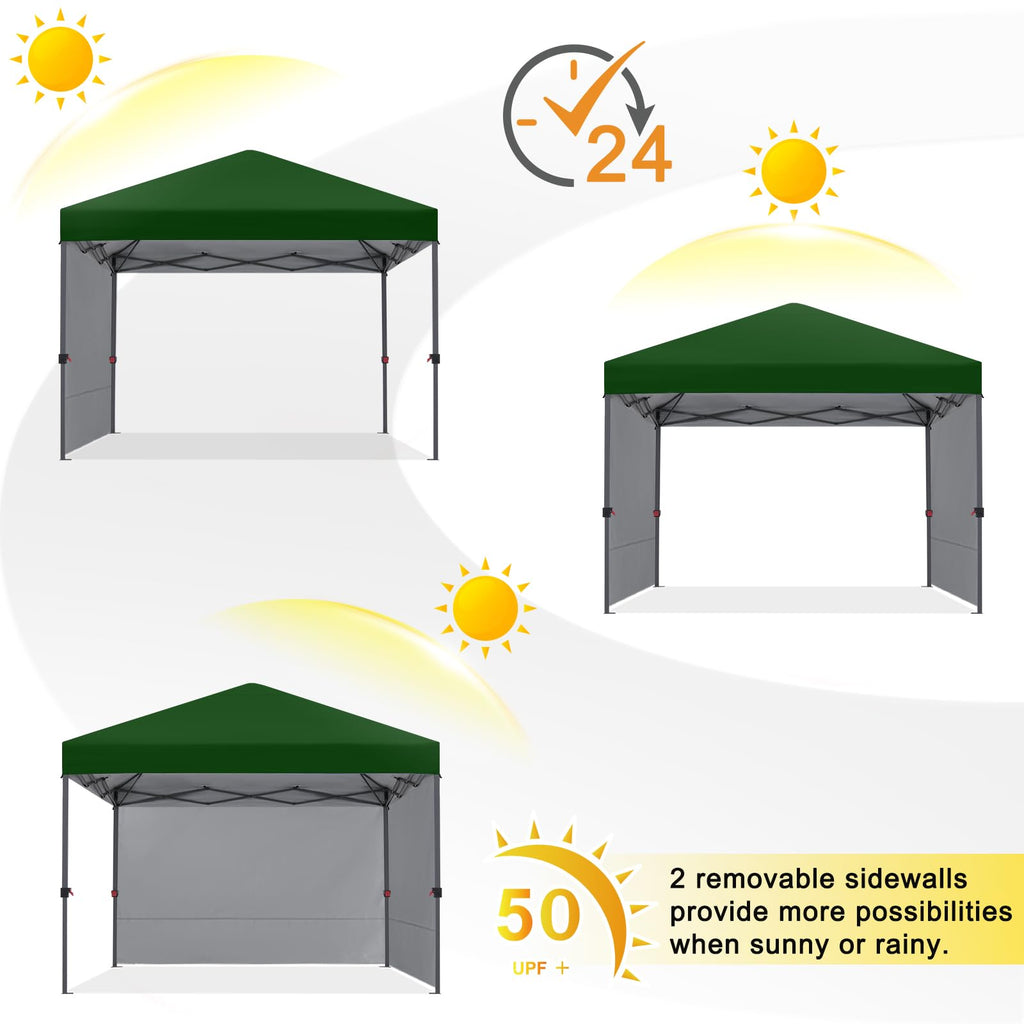 Pop Up Canopy Tent with 2 Sidewalls, 10x10, Forest Green