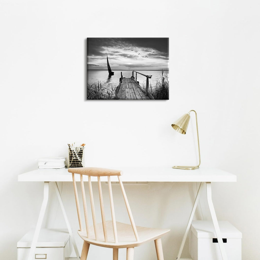 Nature Beach Landscape Wall Art Black and White Paintings Wall Decor Ocean Coastal Scenery Canvas Prints Seascape