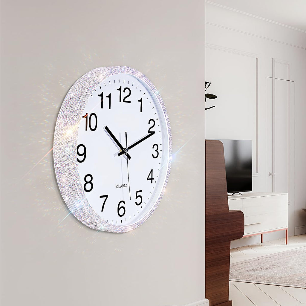 Bling Round Wall Clock for Wall Decoration, Glass Rhinestone Full Coverage Clock Sparkle Twinkle Glitter Home Decor.