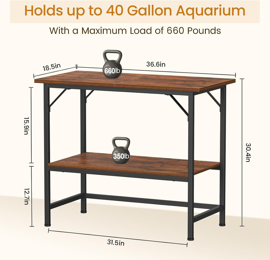 40 Gallon Fish Tank Stand, Heavy Duty Metal Aquarium Stand with Storage Shelves, 660LBS Capacity Double Aquarium