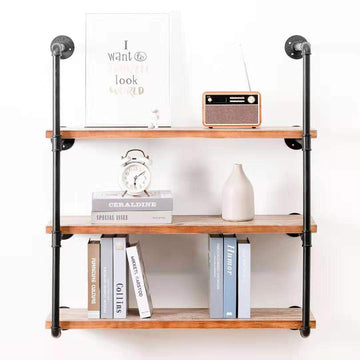 Industrial Wall Mounted Pipe Shelving, Rustic Metal Floating Shelves, Steampunk Real Wood Bookcases, DIY Bookshelf
