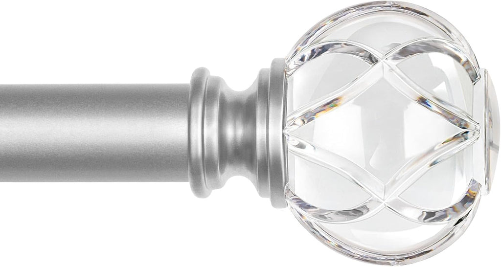 1 Inch Curtain Rod for Windows, Silver Telescoping Decorative Drapery Rods with Acrylic