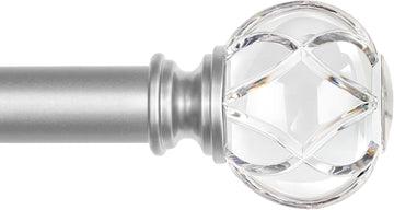 1 Inch Curtain Rod for Windows, Silver Telescoping Decorative Drapery Rods with Acrylic