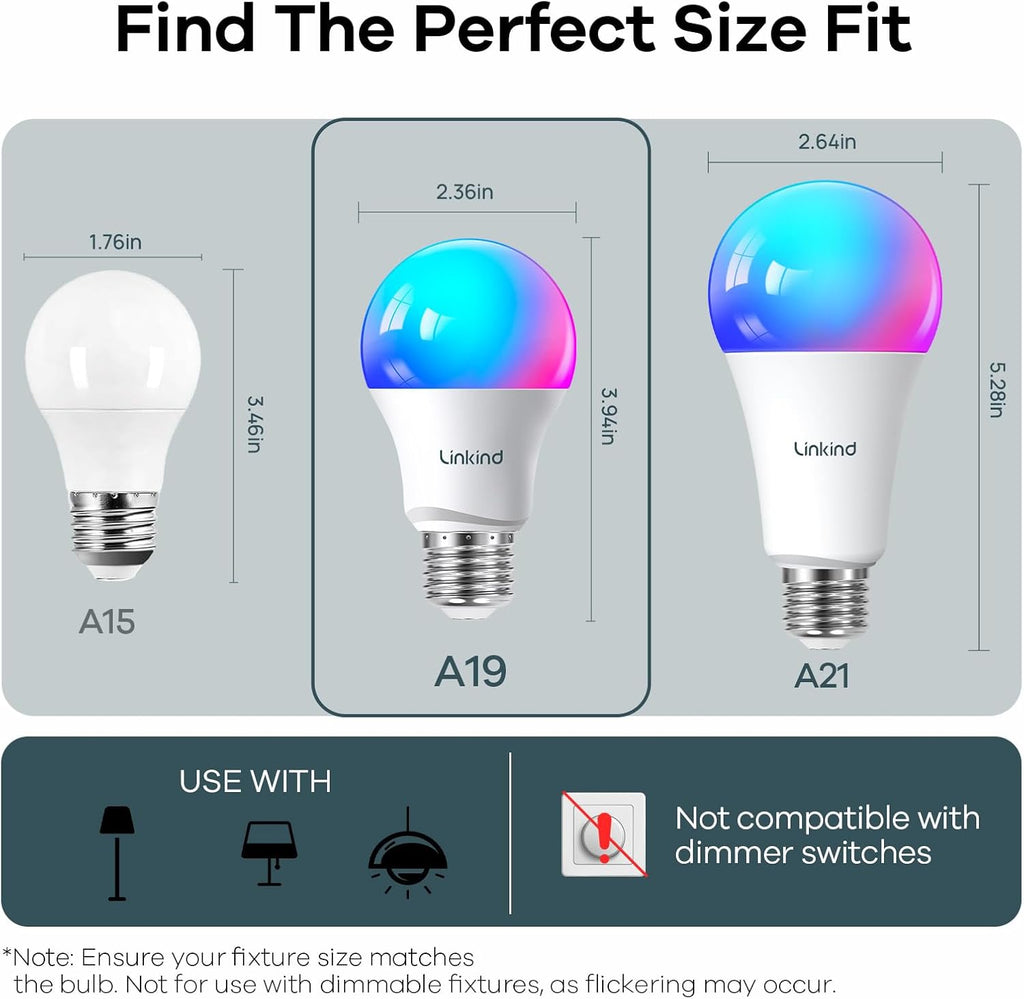 A19 Smart Light Bulbs 1100LM+B11 Matter Smart Bulbs with E12 Base