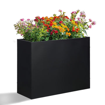 Large Metal Planter Box 32"x 12"x 24", Rectangular Modern Black Metal Planter Box Heavy Duty with Drainage Holes for