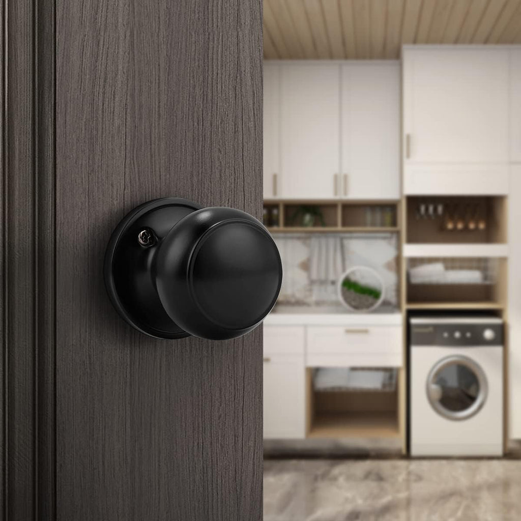 6 Pack Classic Closet Door Knobs Dummy Door Knob, Individual Non-Turning Dummy Door Knob Single Side, Black Interior