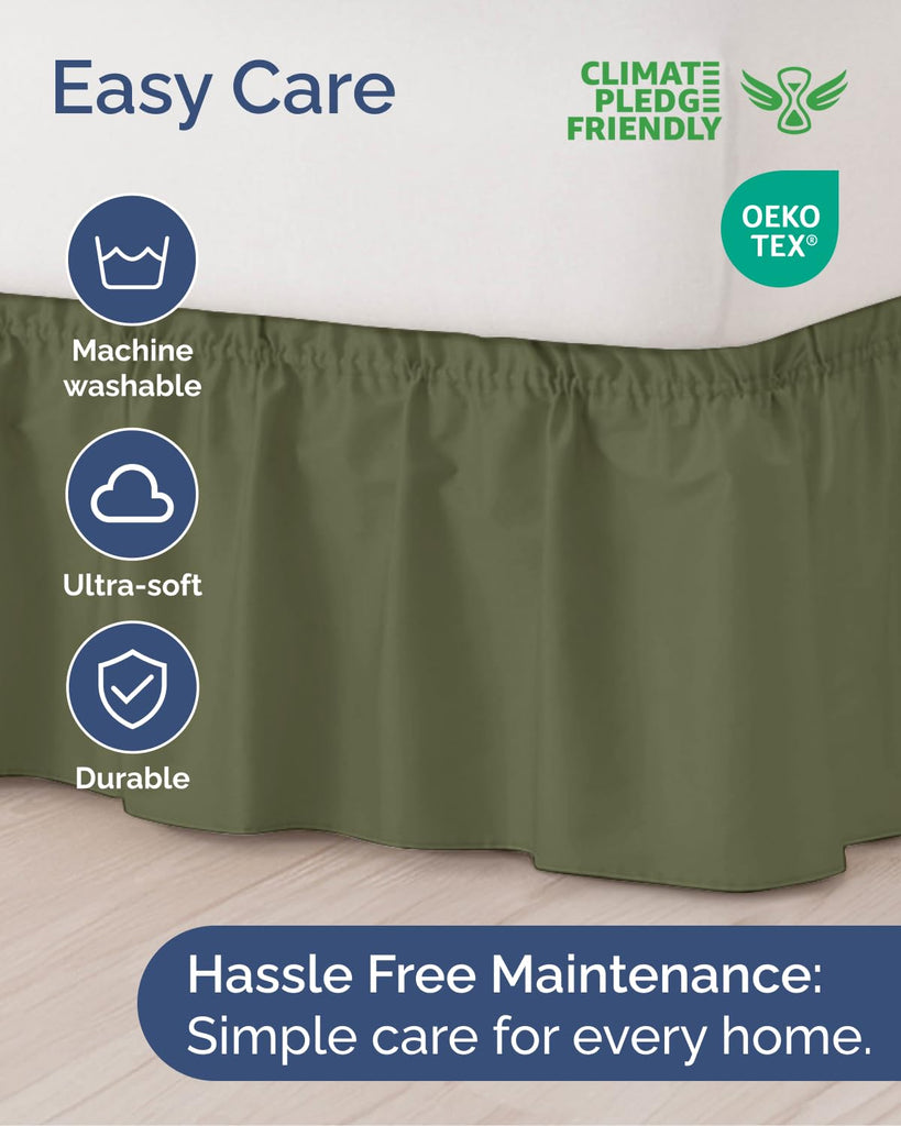 CGK Wrap Around Dust Ruffle Bed Skirt - Queen Size, 15" Inch, Sage Green