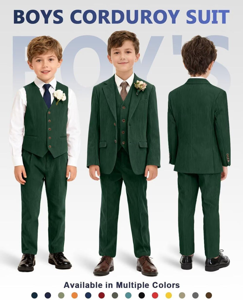 Retro Corduroy Boys Suit 3 Piece Slim Fit Kid Suits Tuxedo Set for Boy