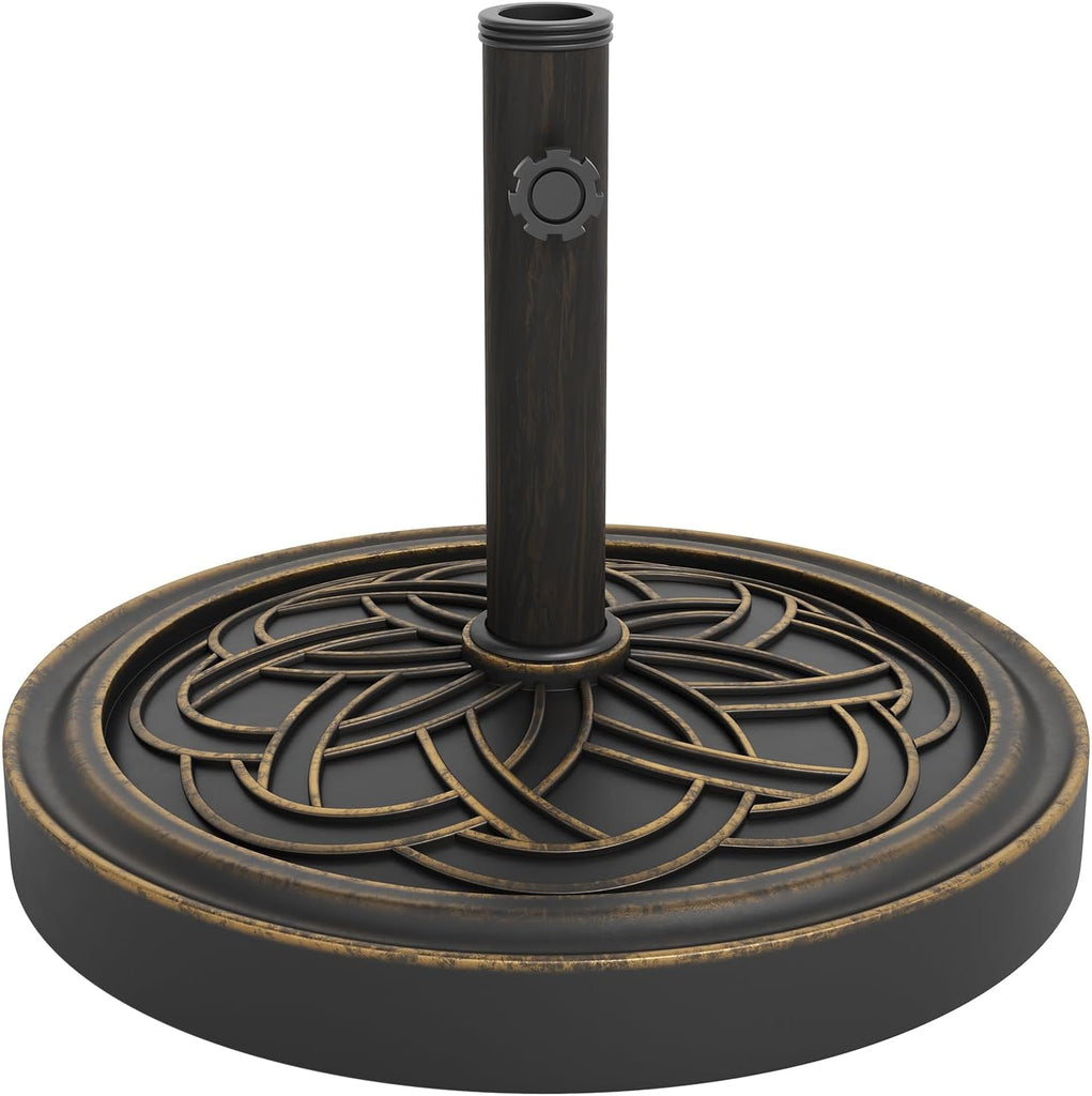 Round Patio Umbrella Base, 20" 26.5LB Heavy Weight Stand Antiqued Umbrella Stand with Adjustable Pole Adapters Fits