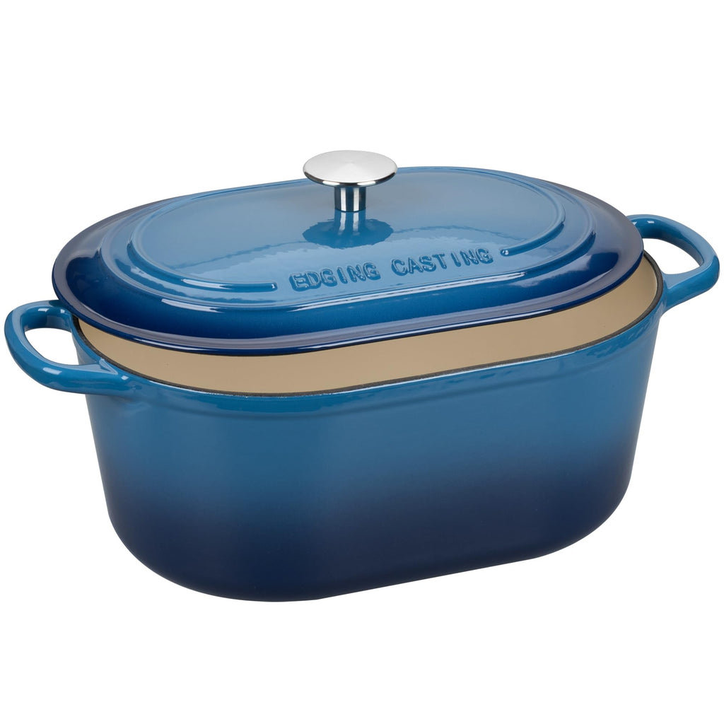 Enameled Cast Iron Oval Dutch Oven, 6QT, Lake Blue