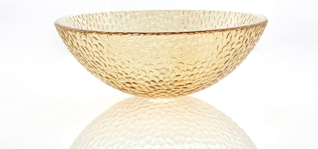 Pearl Series Glass Vessel Sink In Gold Top Raindrop Mount Sinks Above Countertop | Vanity Countertop Sink Bowl with