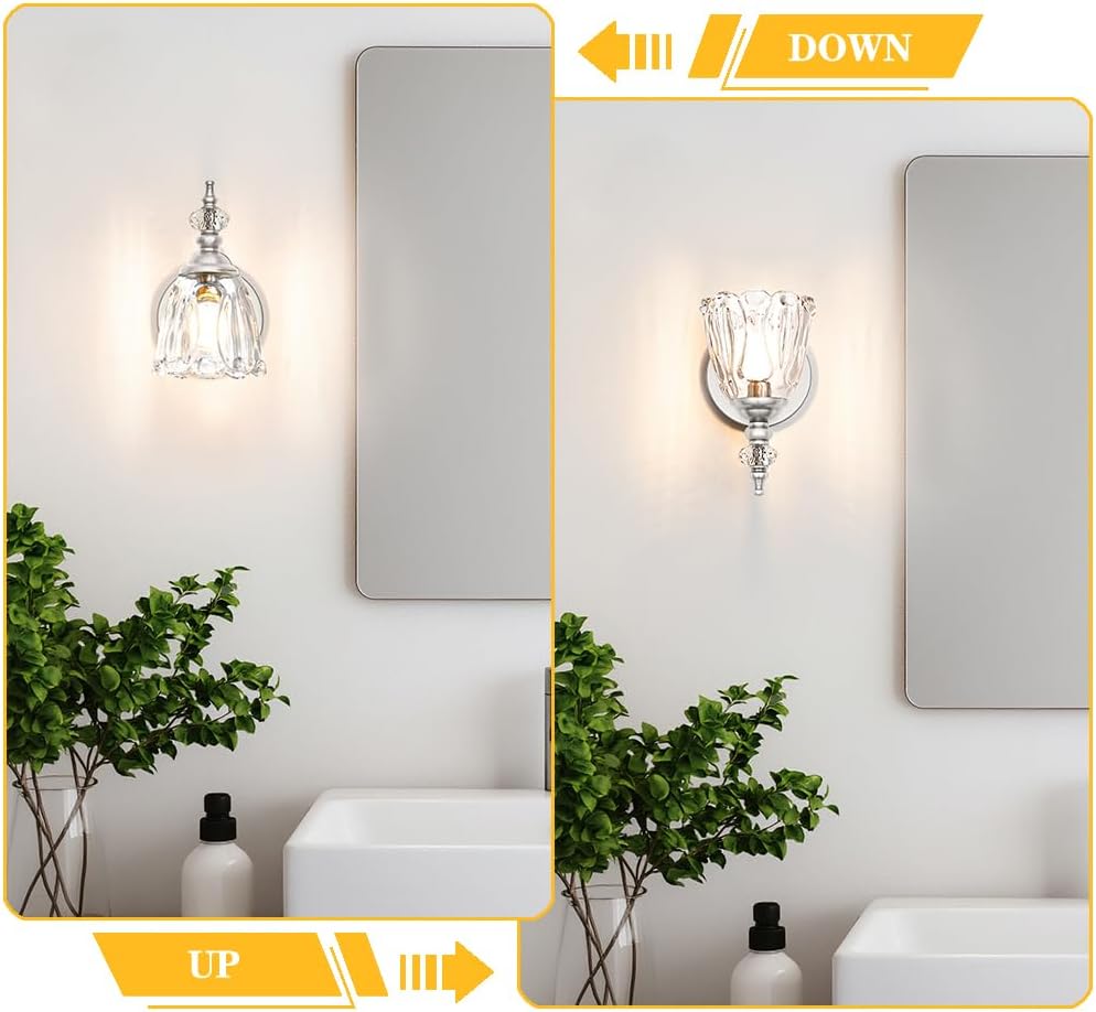 Vintage Wall Sconces Set of Two, Brushed Nickel Bathroom Vanity Light Fixtures, Hardwired Sconces Wall Deco Set of 2