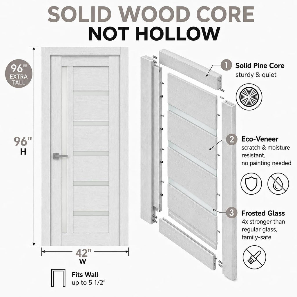 Interior Door 42 x 80 inches | Quadro 4088 Light Grey Oak | Swing Door Slab | Frosted Glass MDF Handle | Bedroom
