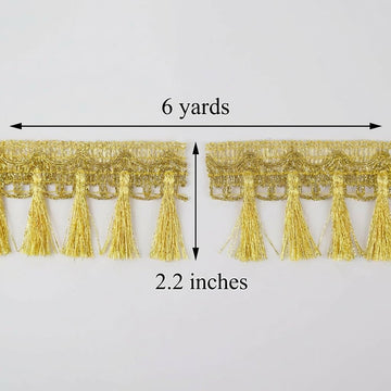 Gold Fringe Trim Tassel Sewing Trim - 2.2′′ Width, 6 Yards Polyester Metallic Tassel Fringe Border for Crafts