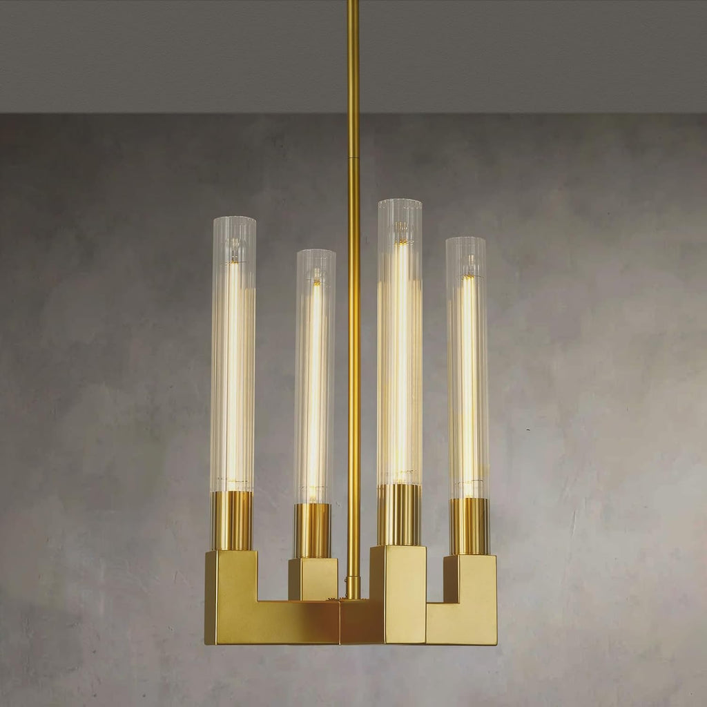 4-Light Chandelier,Glass Tube Brass Pendant Lights Kitchen Island,Modern Farmhouse Pendant Light,Gold Kitchen Pendant Lighting Over Island,Indoor Chandeliers for Dining Room,Bedroom,Entryway A114-B0DNJZYZ98