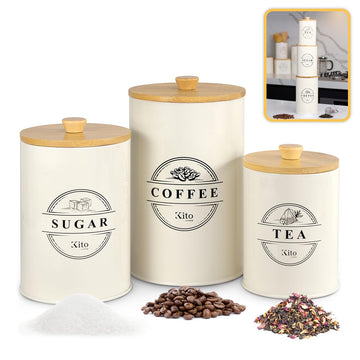 Airtight Tea, Coffee and Sugar Container Set - Stackable Kitchen Canisters