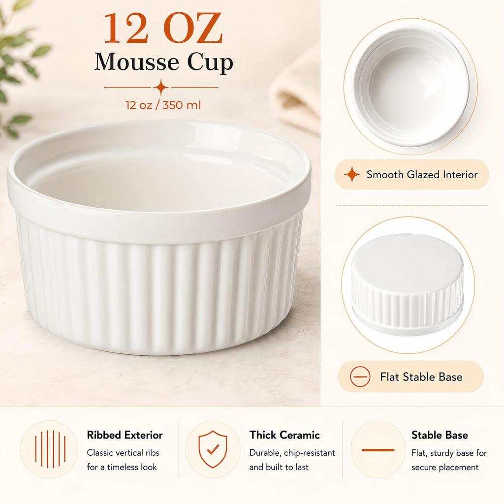 12 oz Oven Safe, 8 Pack Creme Brulee Ramekin Baking Dishes
