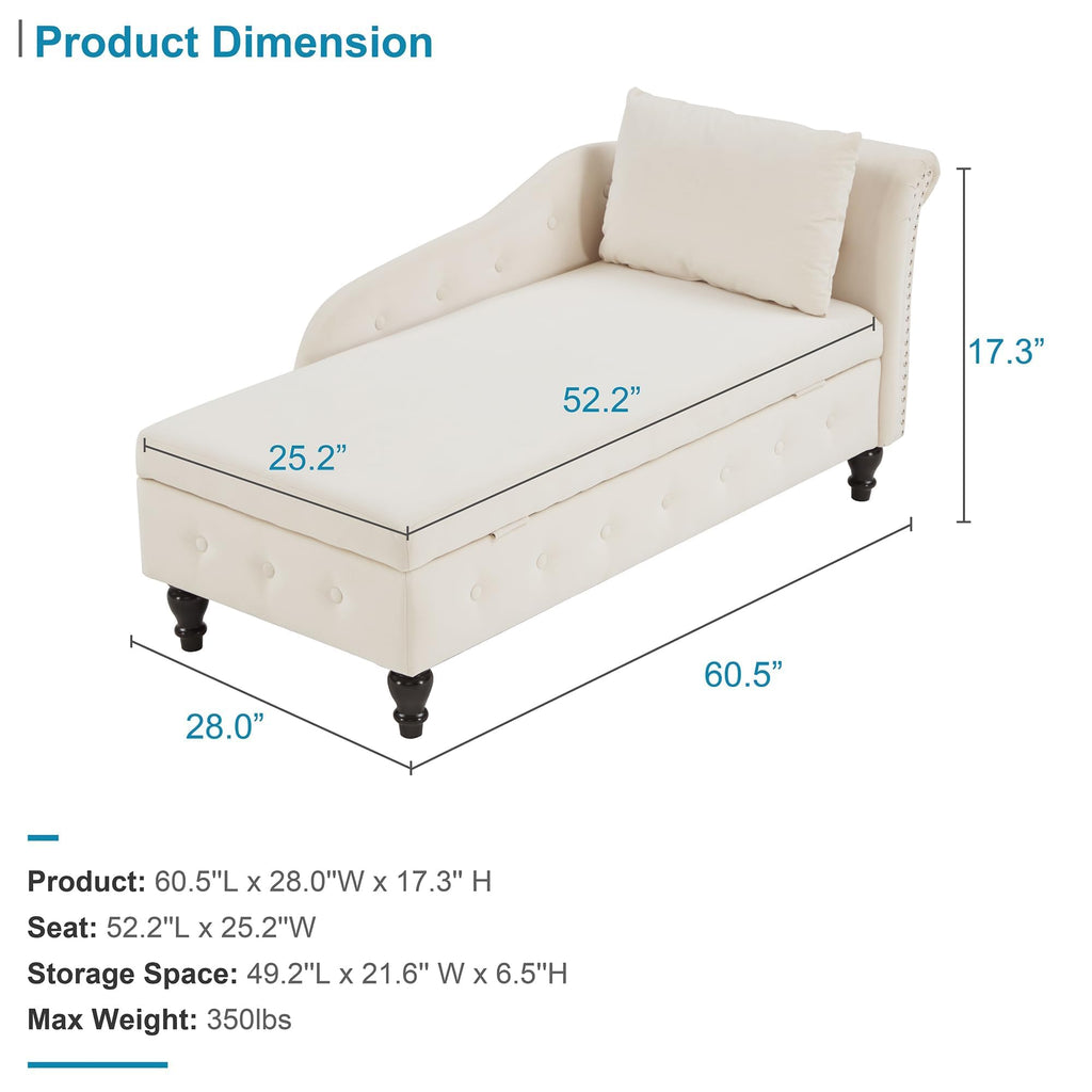 Left Chaise Lounge Indoor with Storage, Beige
