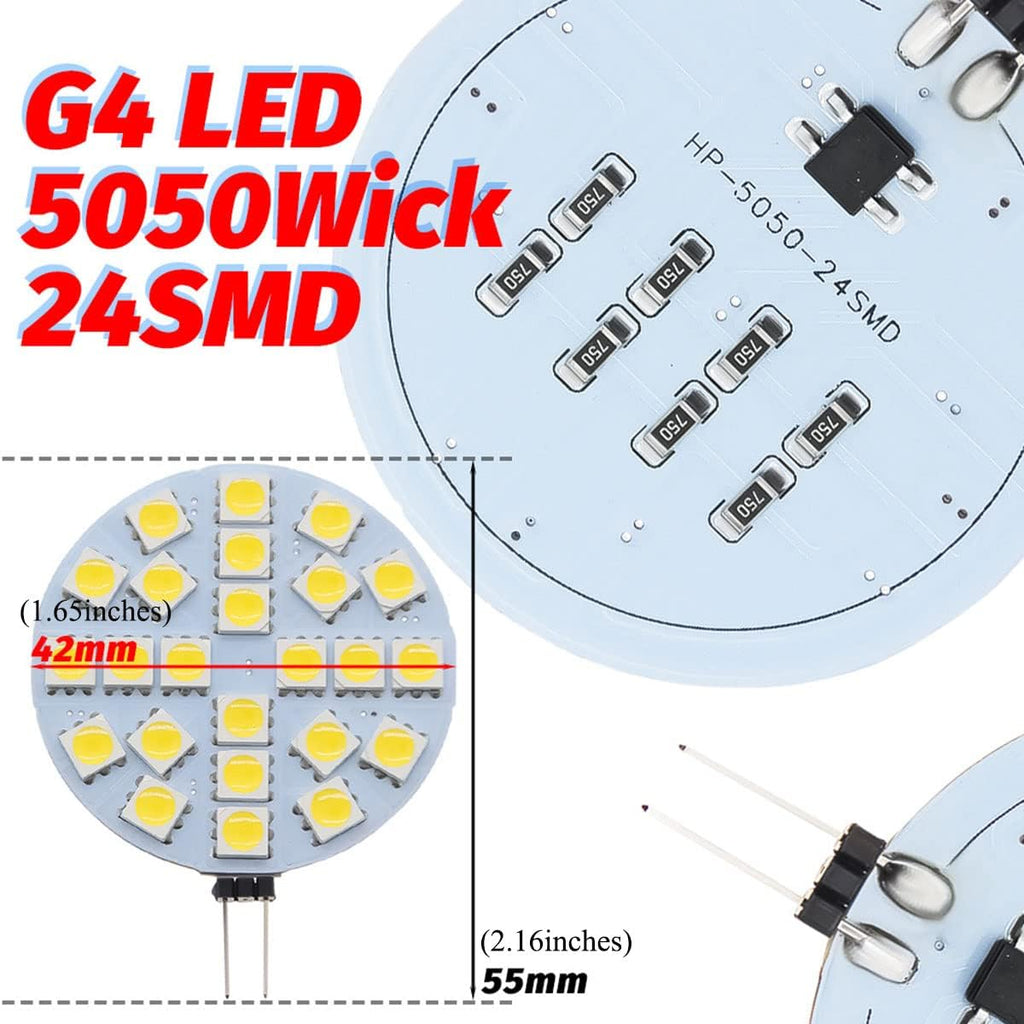 3W G4 LED Light Bulbs(6 Pack) Equivalent to 30W Halogen Bulb,DC 12V Dimmable,24 LEDs 5050 SMD,180 Degree Beam