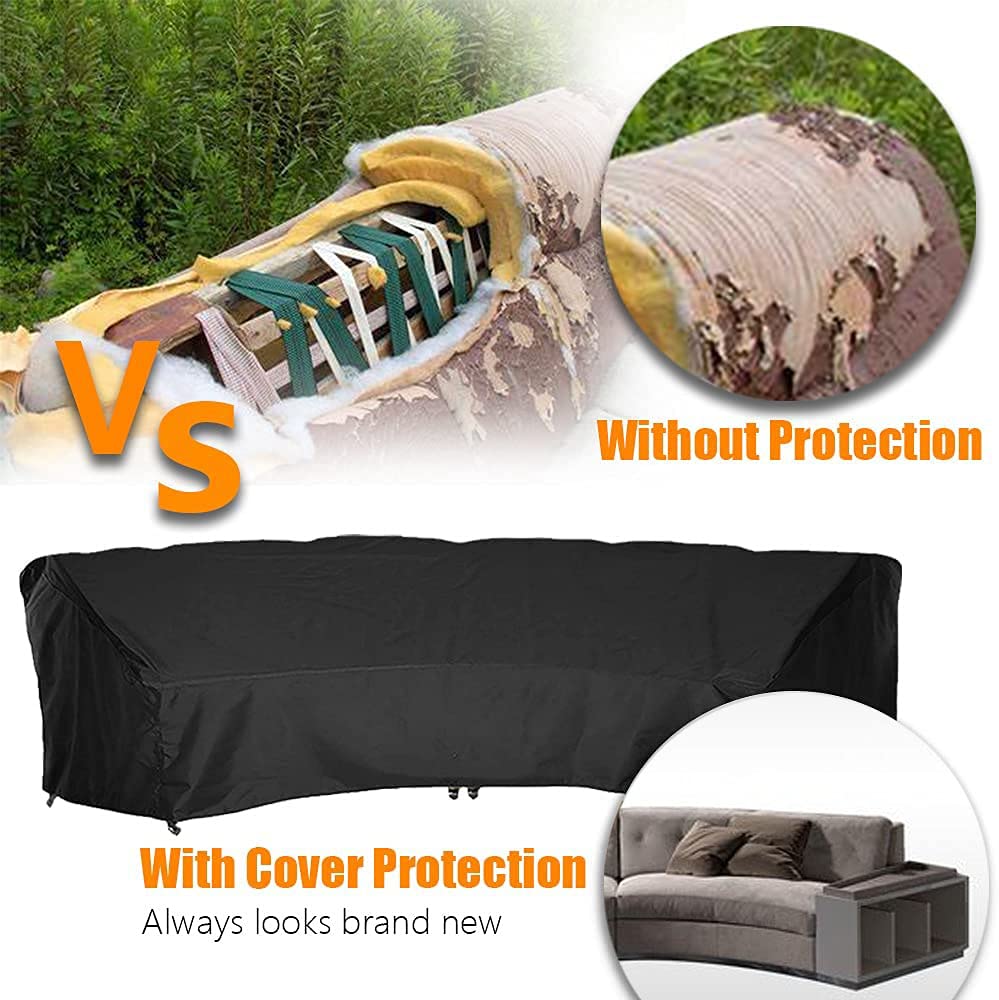 Curved Sofa Cover Outdoor Couch Sectional Protector Waterproof Half Moon Sofa Set Cover with Windproof Elastic Cord