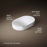 31701-0 Chalice 22-3/4" Oval Bathroom Vessel Sink, Above Counter Vanity Sink Basin, with Overflow, No Faucet Holes