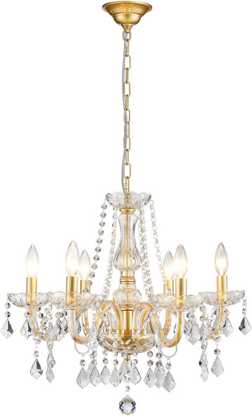 Crystal Chandelier Light Fixture, Modern K9 Crystal Chandeliers for Dining Room, 6-Lights Gold Ceiling Light, Adjustable Hanging Pendant Light Fixture for Living Room Entryway Kitchen Island Hallway A110-B0F3C2V84L