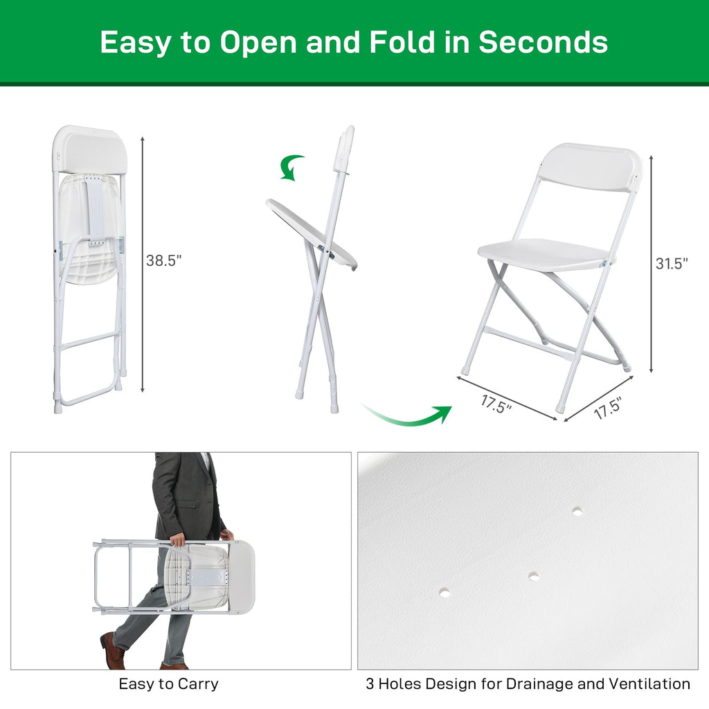 10pcs Folding Chair, Plastic Chairs with 330-Pound Capacity, Easy to Fold and Store Suitable for Indoor & Outdoor