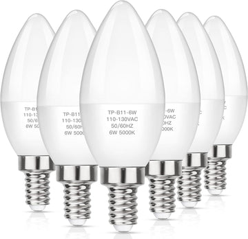 E12 LED Candelabra Light Bulbs 60W Equivalent, Daylight White 5000K 600 Lumen Chandelier Bulb, 6W B11 Candle Base
