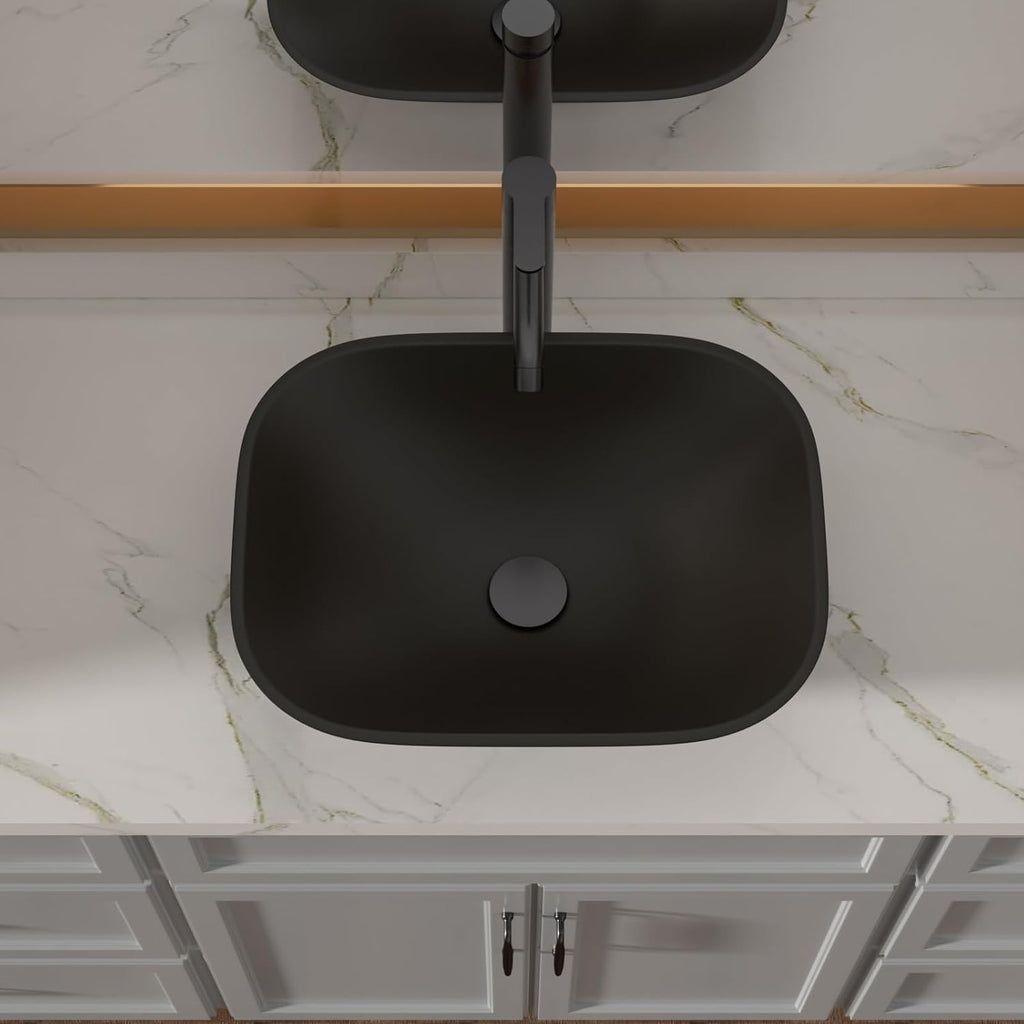 Bathroom Vessel Sink Tempered Glass Bowl Vessel Sink with Faucet and Pop-up Drain Combo Matte Black Countertop