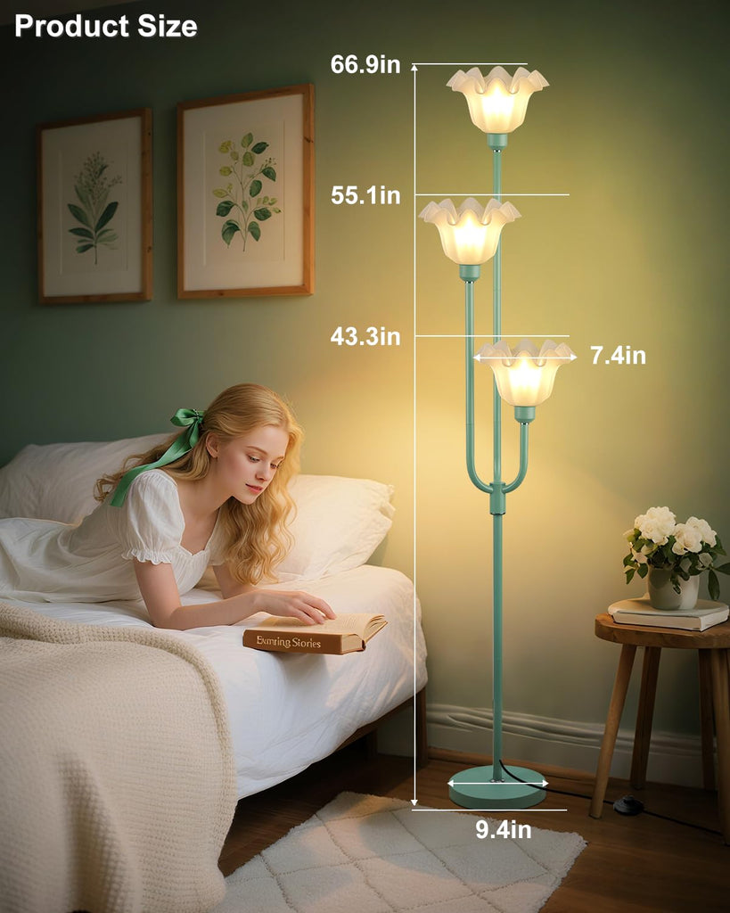 Flower Floor Lamp 3-Lights Rustic Floor Lamps with 3000K Warm White Bulbs for Wedding Party Modern Tall Standing Lamp