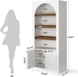 71'' Tall White Bookcase, 6-Tier Modern Arched Bookshelf with Doors