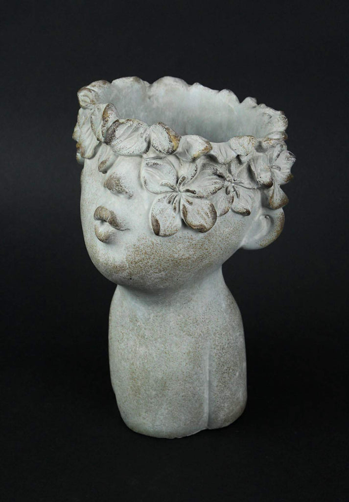 Face Planter, 10 Inch Puckered Cement Head with Dogwood Bloom