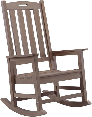 Oversized Outdoor Rocking Chair, HDPE Porch Rocker (Brown) | High Back Rocking Chairs for Adult, 350lbs Weight