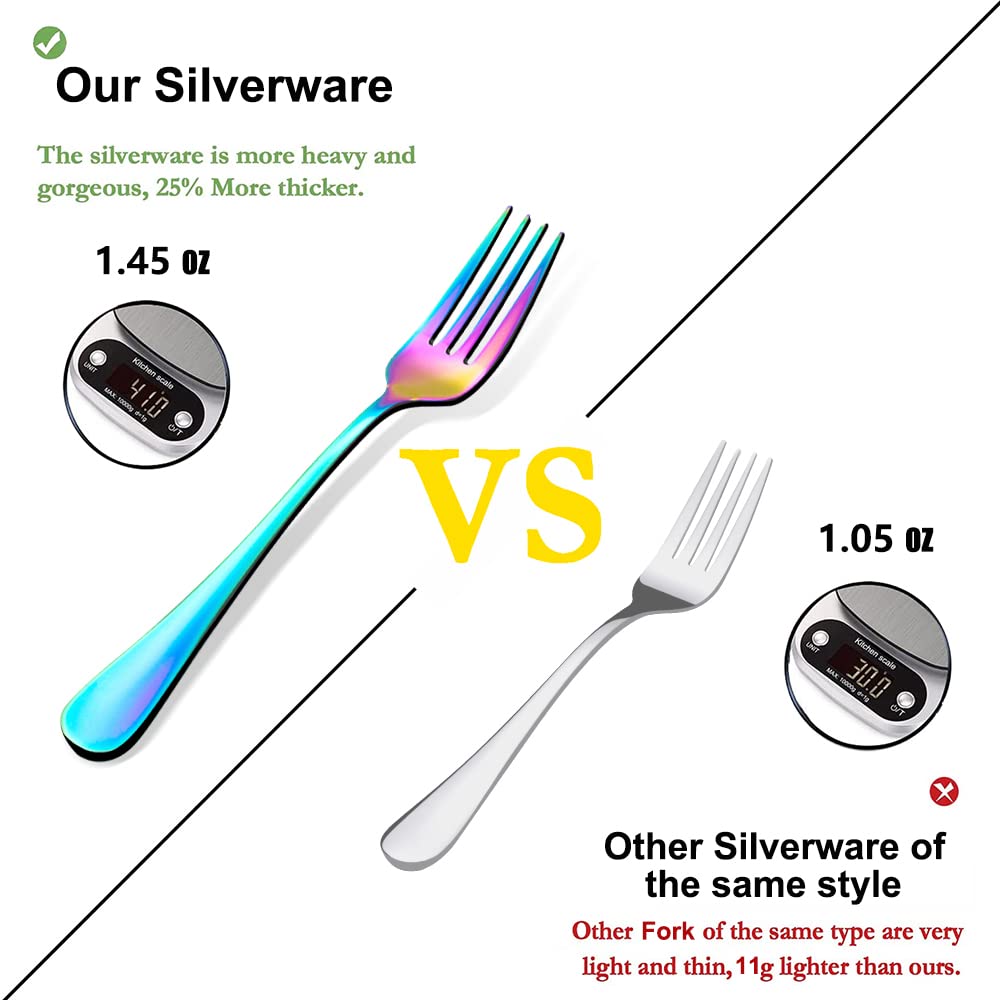 Rainbow Silverware Flatware Set for 8, 40 piece Stainless Steel Colorful Cutlery With Titanium Plated, Tableware