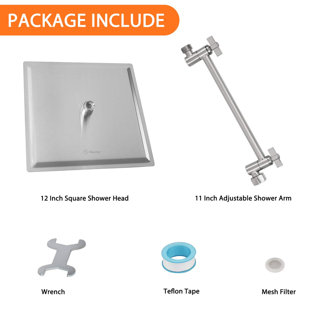 High Pressure Large Stainless Steel Square Rain ShowerHead With Shower Arm Waterfall Full Body Coverage Easy to Clean