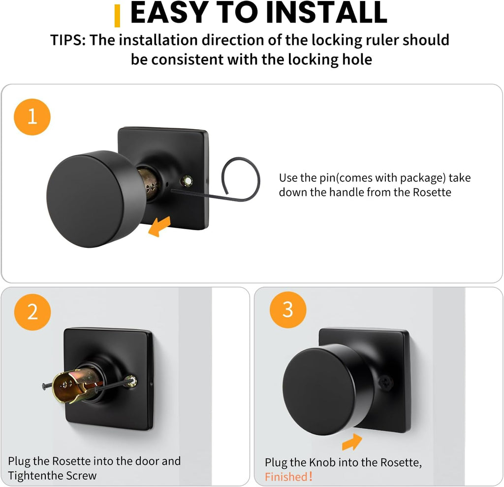 Matte Black Dummy Door Knobs No-Function, Single-Side Black Door Knobs for Handle, Closet Door Knob Pull/Handle