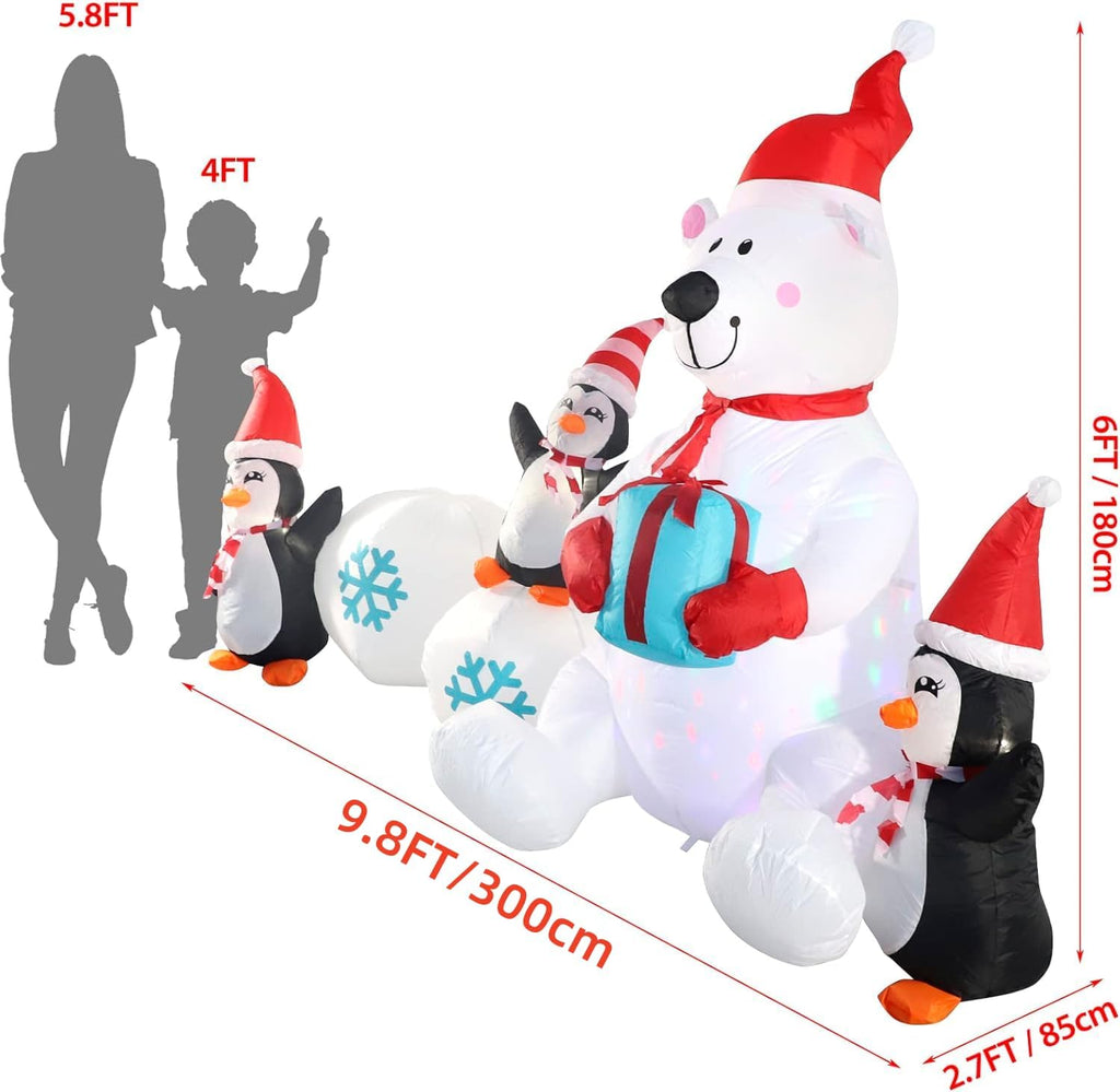 Inflatable Christmas Decorations, 10FT Snowman Polar Bear Snowball Blow Up Christmas Decorations Outdoor with