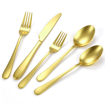 40 Piece Silverware Set for 8, 18/0 Stainless Steel Gold Flatware