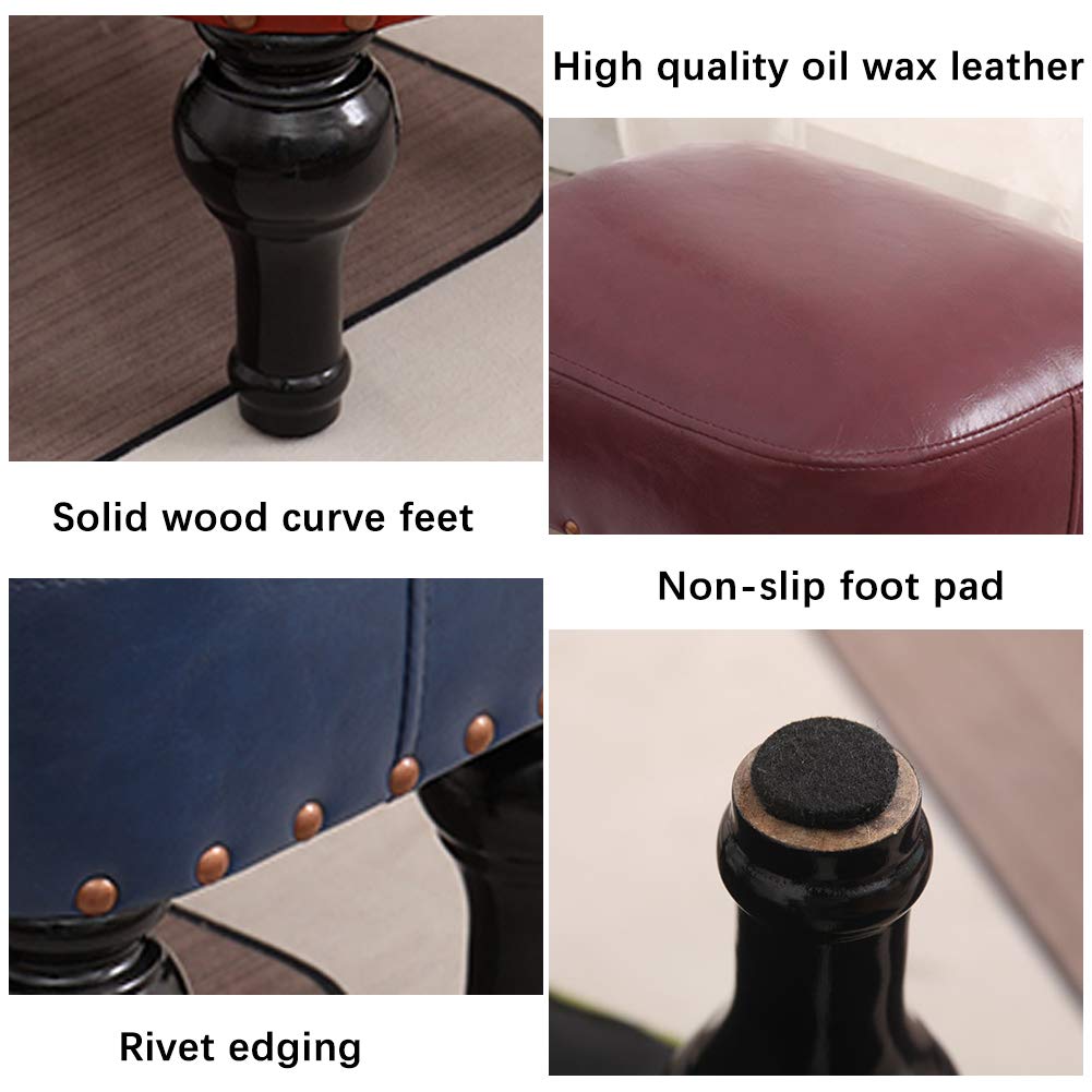 Small Foot Stool Brown Leather Stool Vintage Upholstered Footrest Rubber Wooden Foot Rest Stool Sofa Stool for Foot