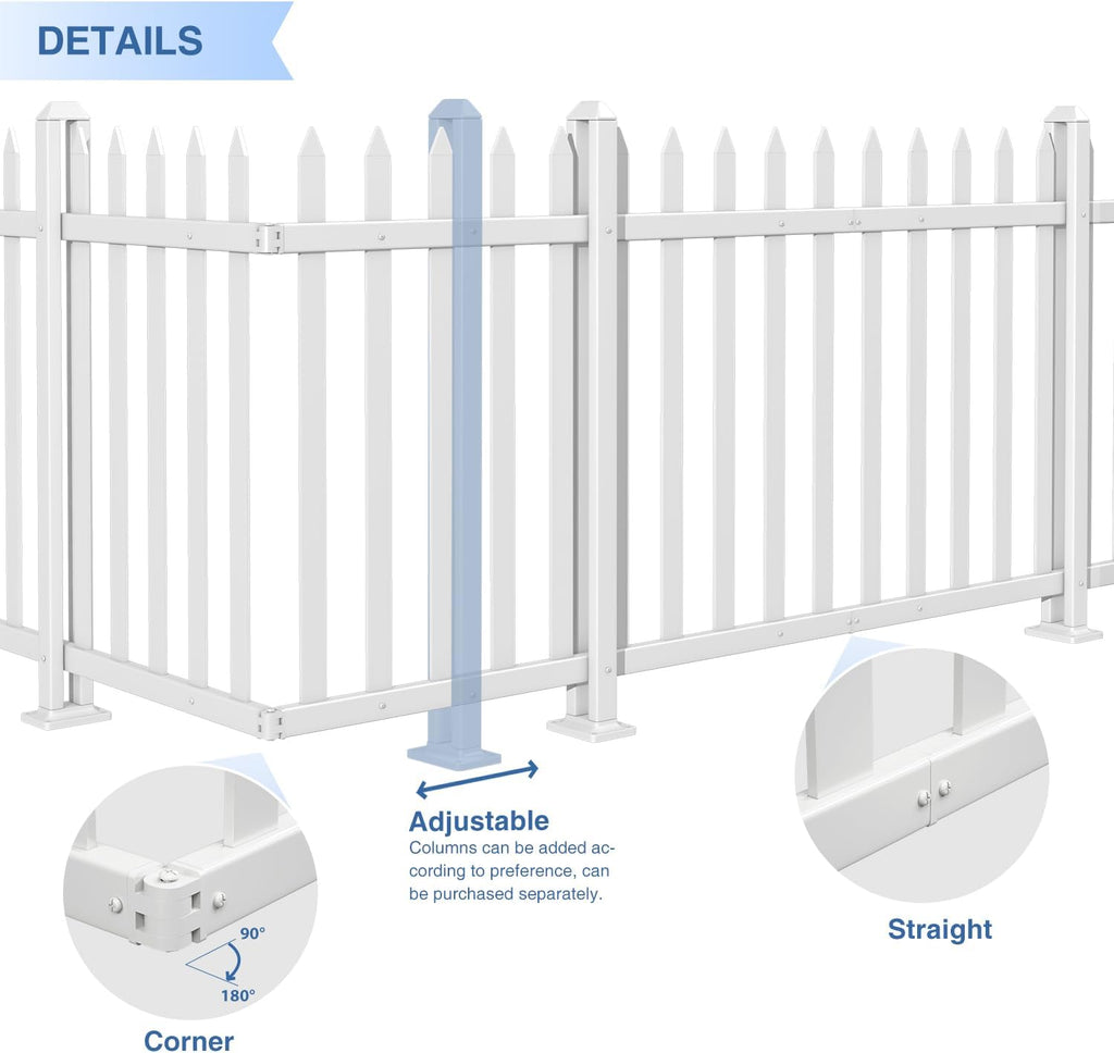 5 Sets 36"H x 84"W Vinyl White Picket Fence Panels Decorative Fencing for Front Porch Yard Garden Pool (34 Pickets